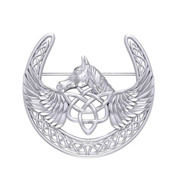 Sterling Silver Celtic Guardian Pegasus Brooch with Angel Wings - Spiritual Protection Jewelry by Peter Stone TBC166 - Jewelry